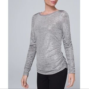 White House Black Market Ruched Metallic Silver L/S Top Size S New w/o Tag $89